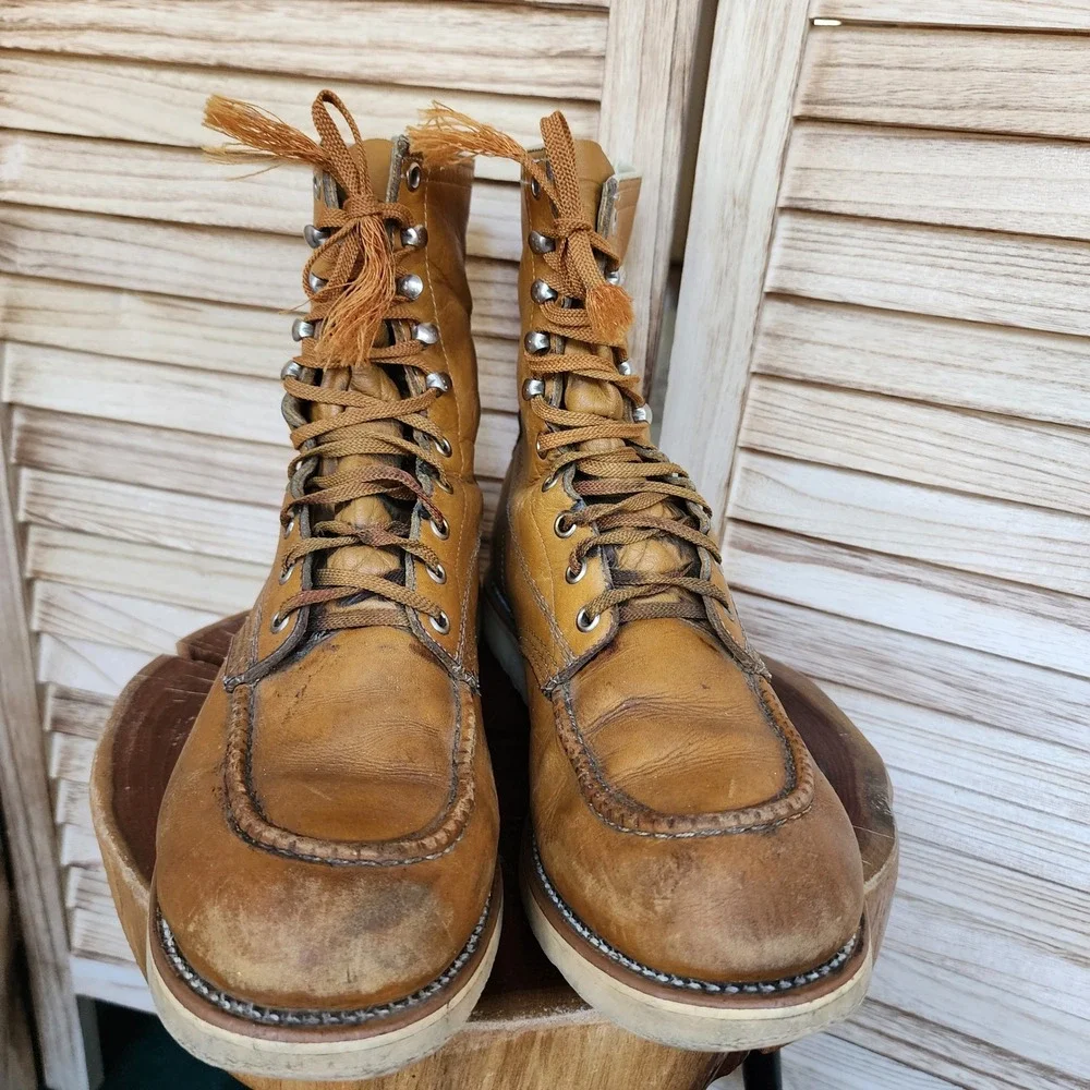 Men's VTG USA 1970s US 9.5 Brown Mason Field & Stream Moc Toe Hunting Work Boots